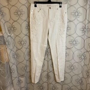 Women's Eric White Denim Jeans Embroidered Rhinestones Size 10